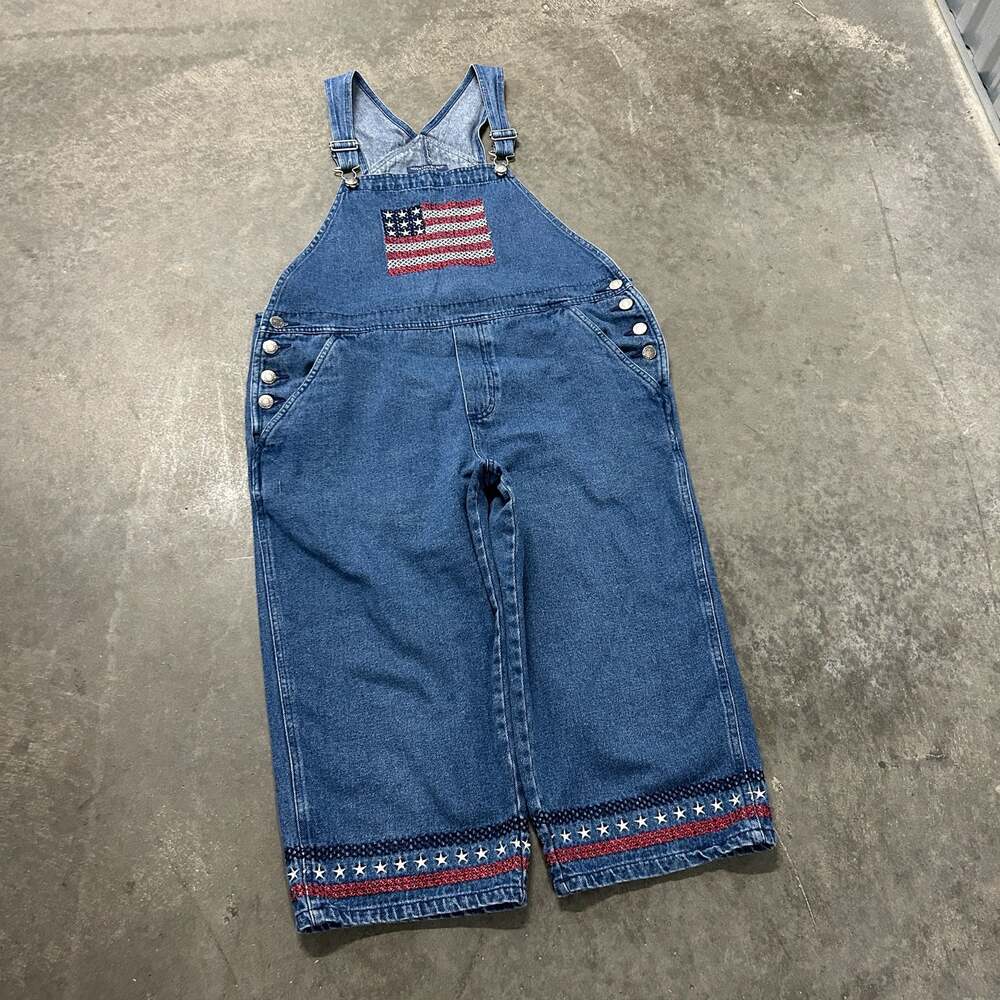 Mountain Lake Casuals Vintage Patriotic American Flag Denim Overalls Size M